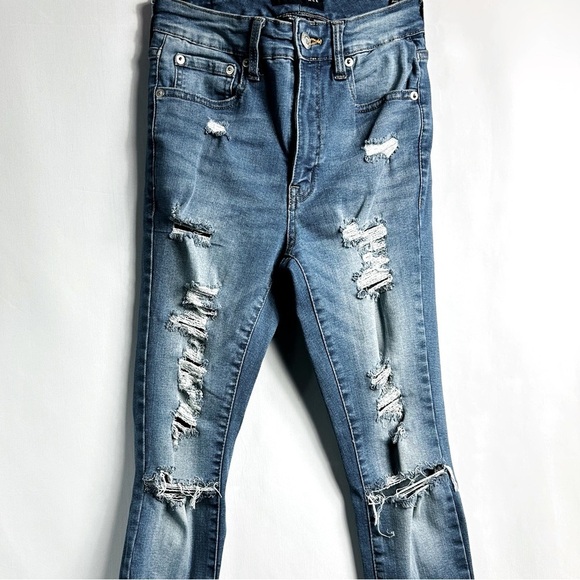 Aéropostale Sz 4 Short Medium Wash Denim Distressed Super High Rise Jeggings - Picture 2 of 7